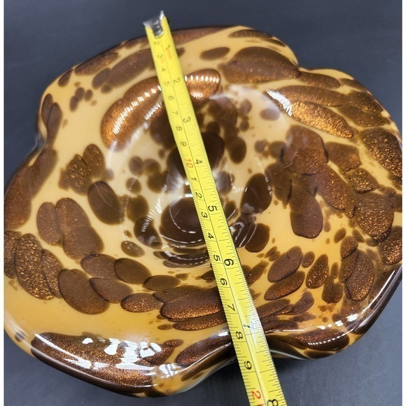 Beautiful Tortoise Shell Blown Glass Bowl Gold and Brown appox 7"…‎ - Picture 5 of 6